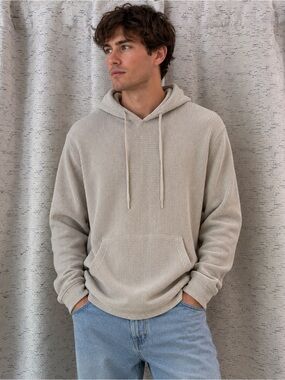 RAINFOREST Men's Waffle Knit Hoodie in Cream